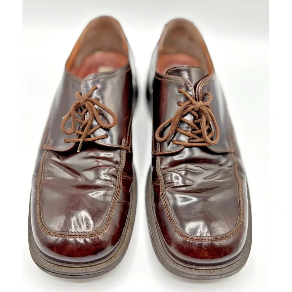 Alfani Made in Italy Men's Dark Brown Leather Apron Shoes Size 9.5